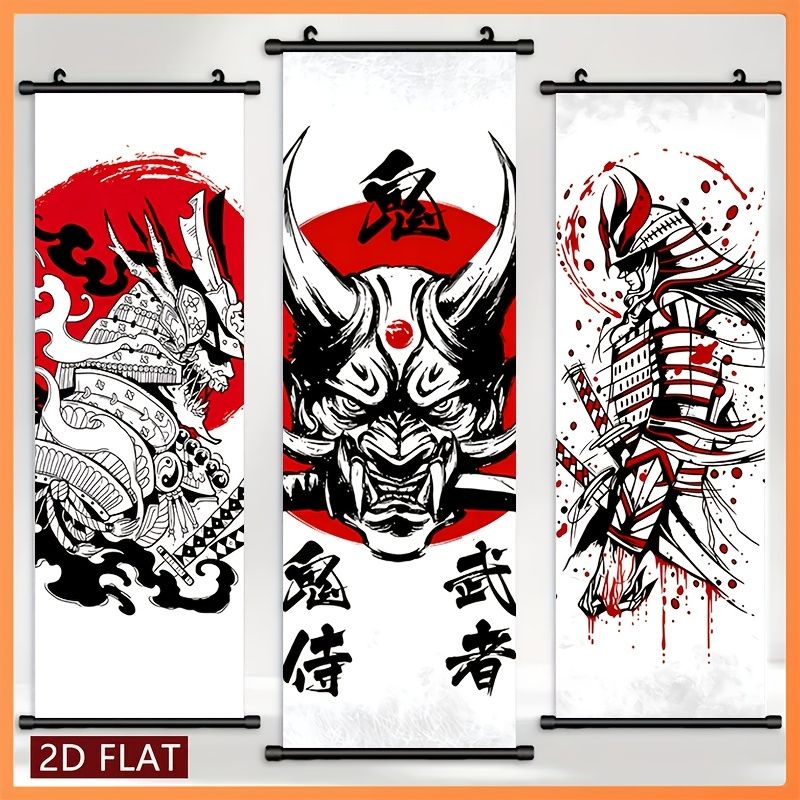 Wall Scroll Tapestry - VIKAMA Japanese Samurai Oni Mask Wall