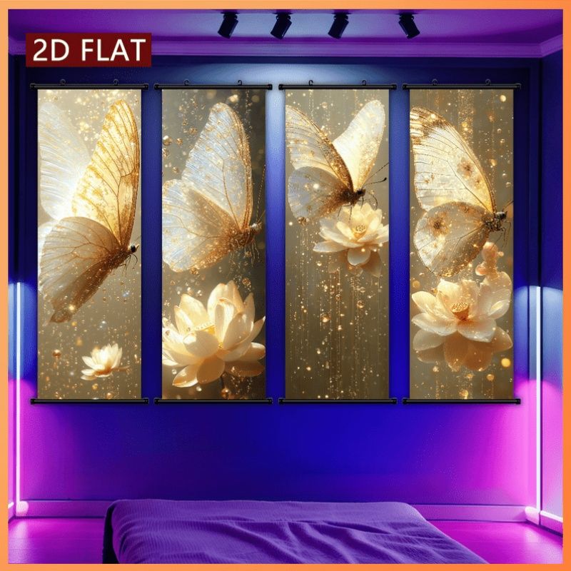 Wall Scroll Tapestry - VIKAMA Amber Butterfly Lotus Wall Tapestry