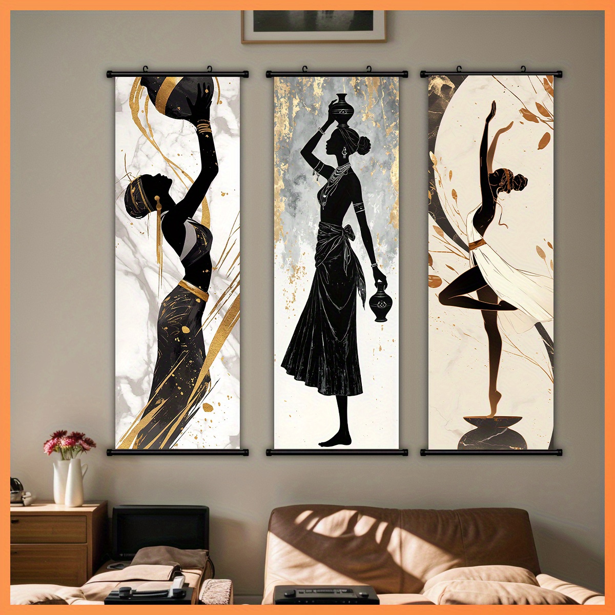 Wall Scroll Tapestry - VIKAMA Light Luxury African Dancer Scroll