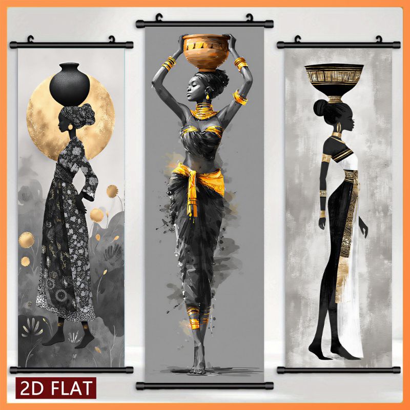 Wall Scroll Tapestry - VIKAMA African Queen Pot Silhouette Wall