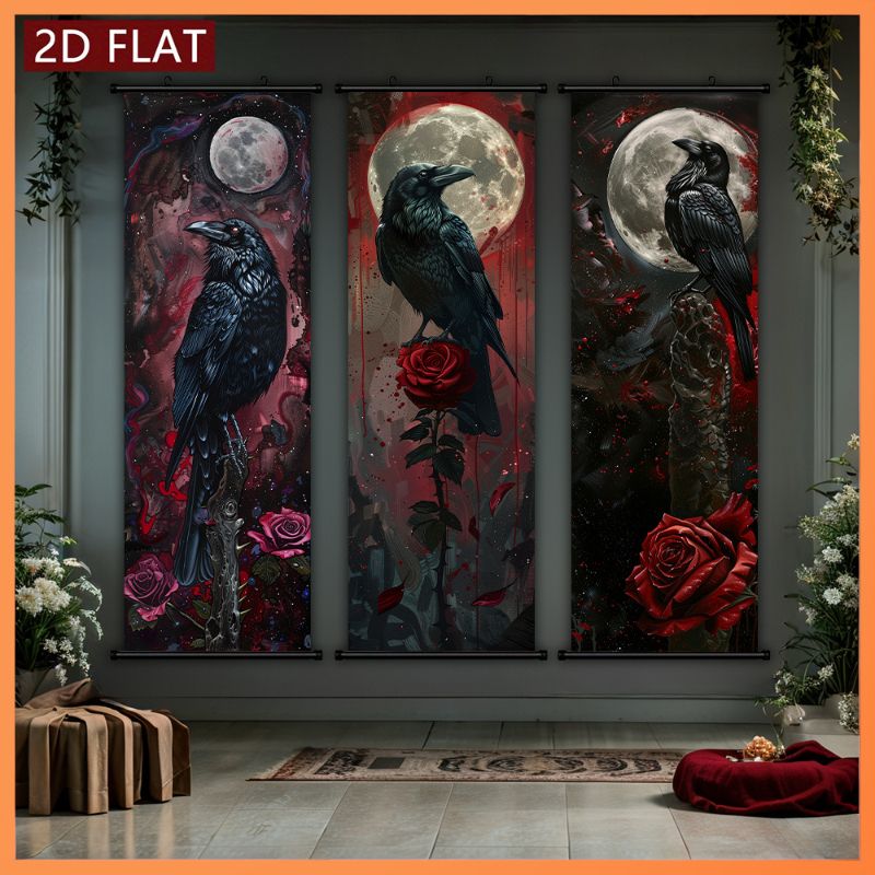 VIKAMA Raven Crimson Rose Wall - Wall Scroll Tapestry recension och pris
