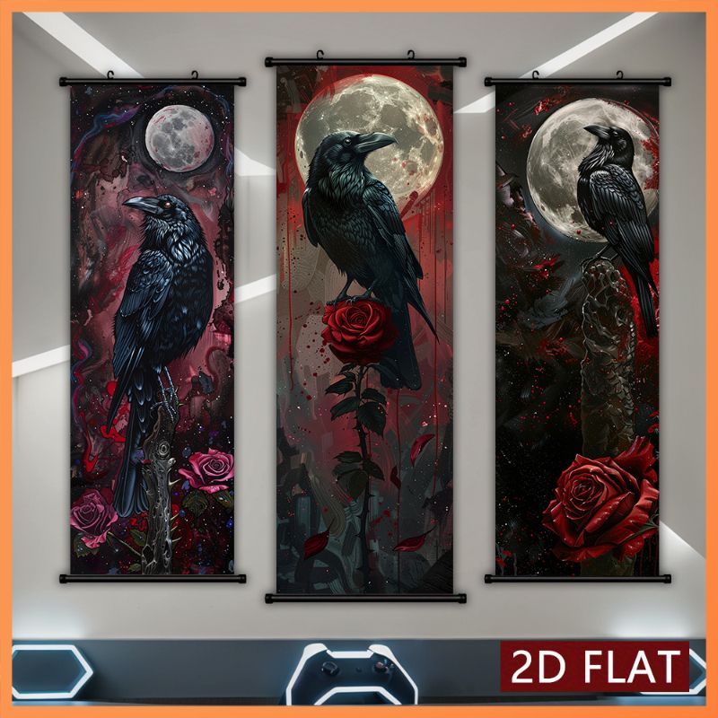 VIKAMA Raven Crimson Rose Wall - Wall Scroll Tapestry recension och pris